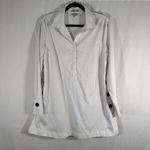 Chico's Mini Dress Women's 12 White Long Sleeve 1/4 Button Collared Non-Iron